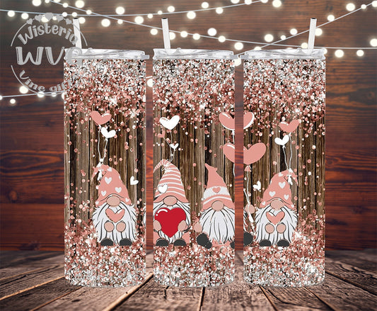 20oz Cartoon Gnomes, Valentines Stainless Steel Double Walled Tumbler w/clear straw