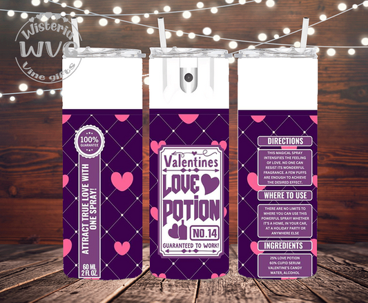 20oz Love Potion, Purple Stainless Steel Double Walled Tumbler w/clear straw