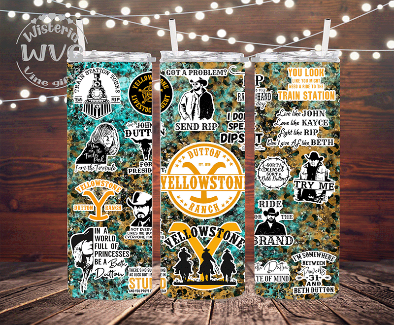 30oz Yellowstone Stickers Stainless Steel Double Walled Tumbler w/clear straw