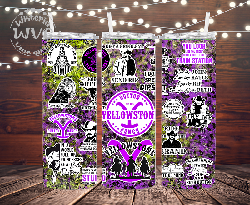 30oz Yellowstone Stickers Stainless Steel Double Walled Tumbler w/clear straw