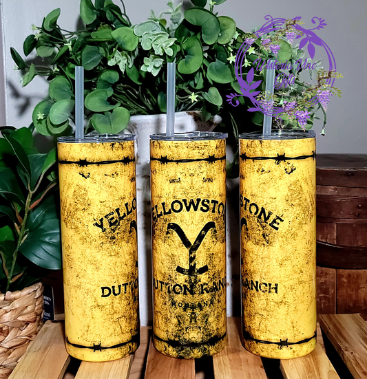 30oz Yellowstone Barbwire Stainless Steel Double Walled Tumbler w/clear straw