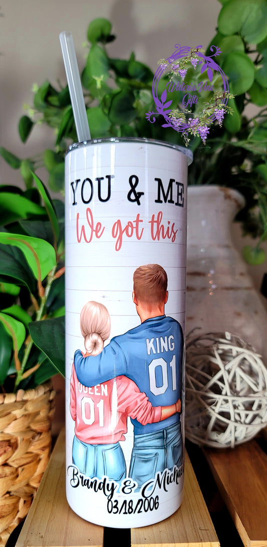 20oz You & Me Personalized Stainless Steel Double Walled Tumbler(w/clear straw)