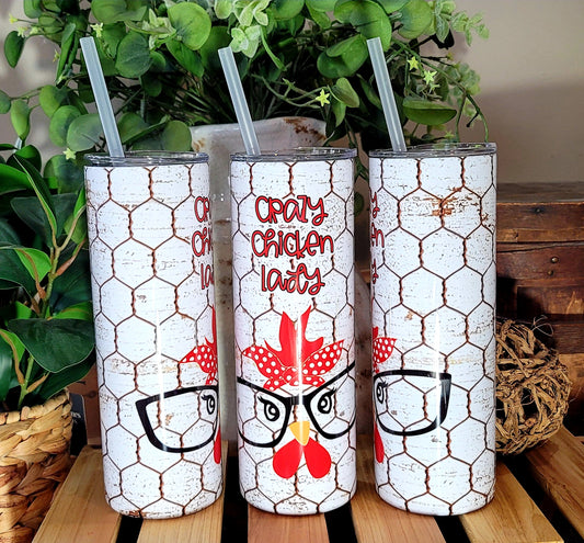 20oz Crazy Chicken Lady Stainless Steel Double Walled Tumbler (w/clear straw)