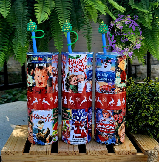 30oz Vintage Christmas Stainless Steel Double Walled Tumbler (w/clear straw)