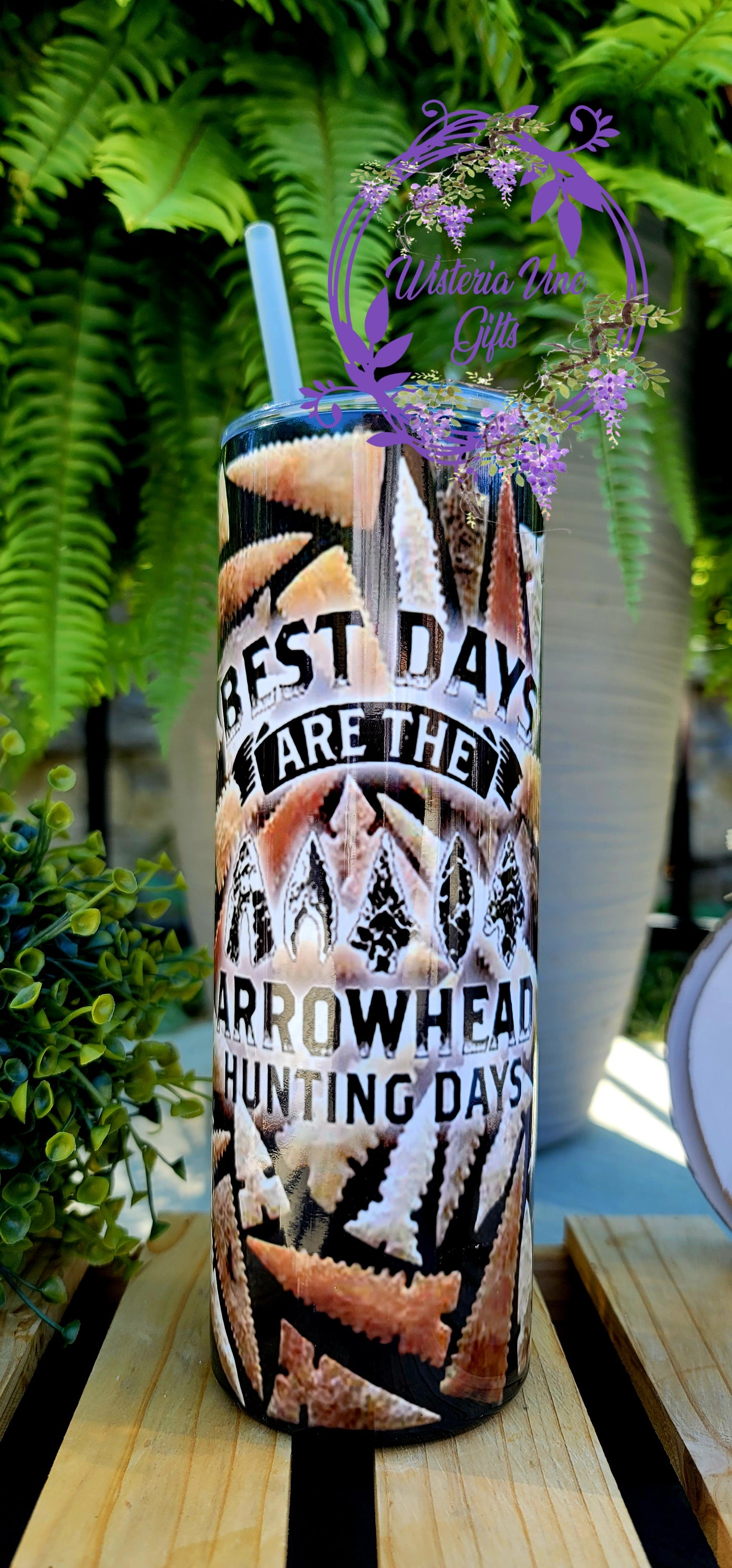 20oz Best Days Are Arrowhead Hunting Days Stainless Steel Double Walled Tumbler (w/clear plastic straw)