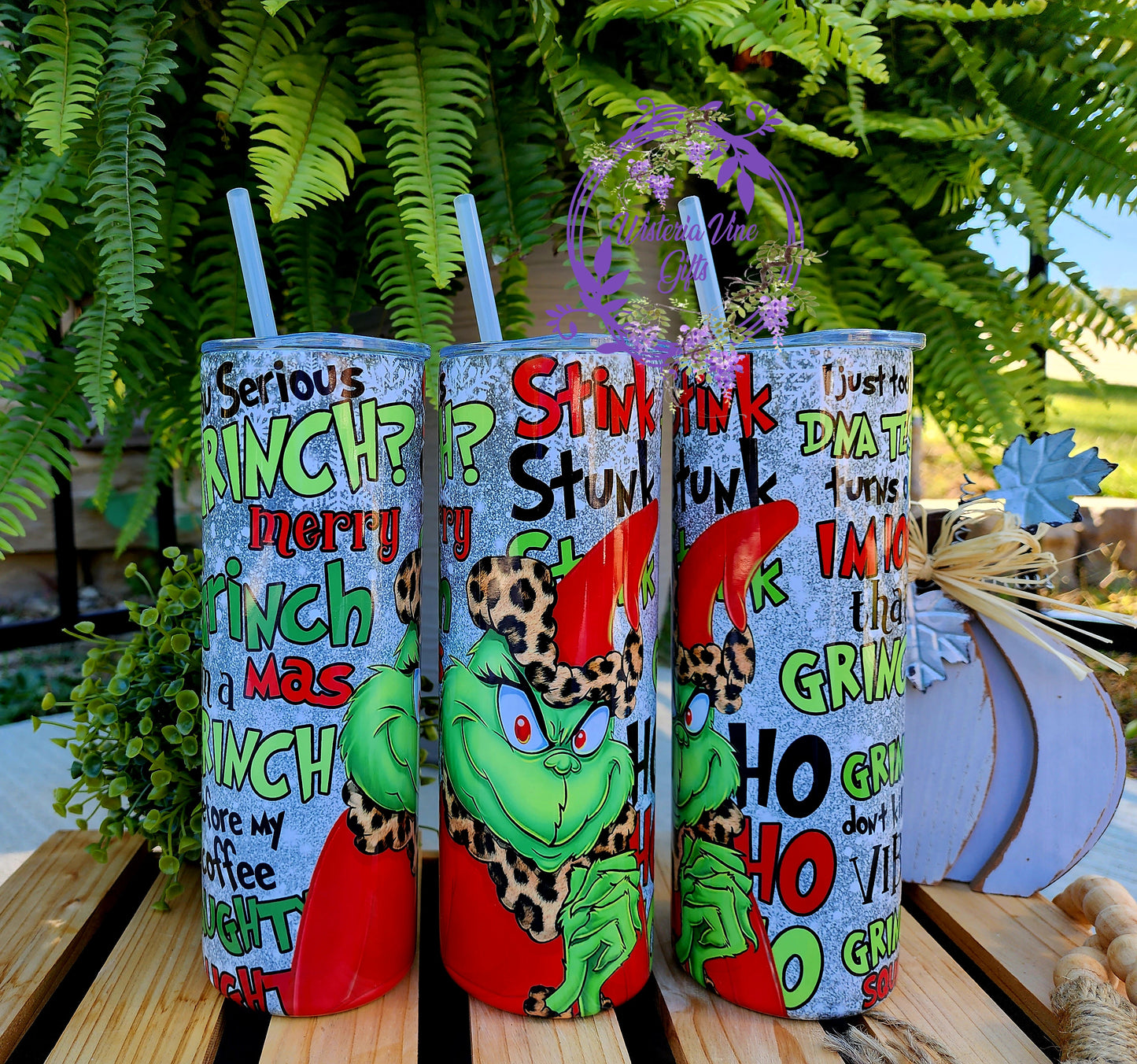 30oz Grinch Stink Stank Stunk Stainless Steel Double Walled Tumbler (w/clear plastic straw)