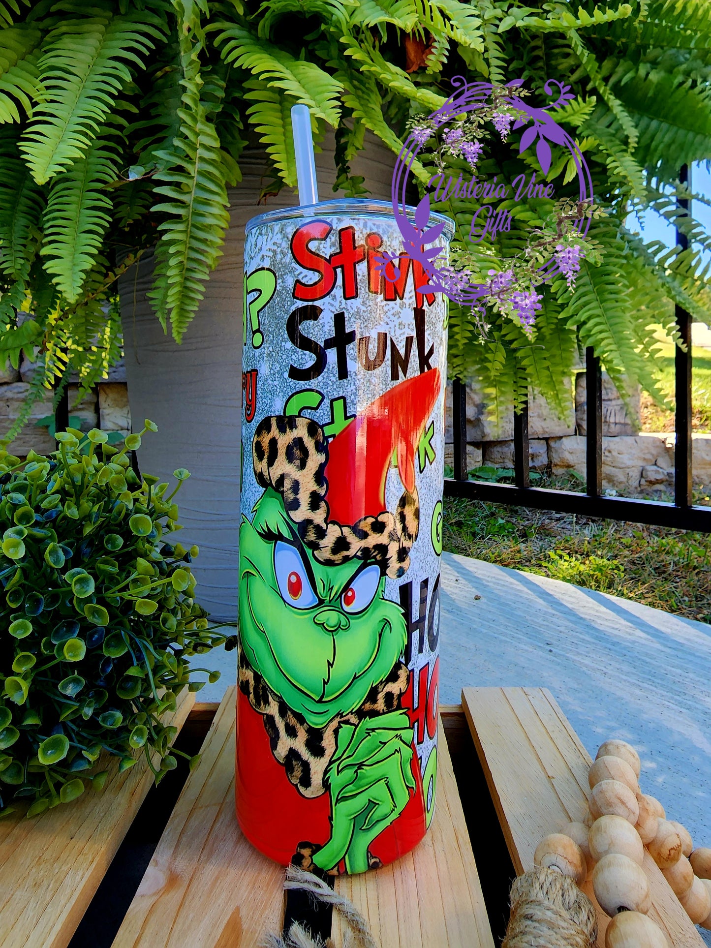 30oz Grinch Stink Stank Stunk Stainless Steel Double Walled Tumbler (w/clear plastic straw)