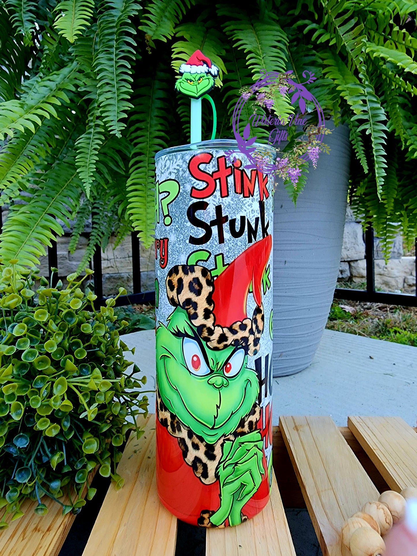 20oz Grinch Stink Stank Stunk Stainless Steel Double Walled Tumbler (w/green straw & grinch topper)