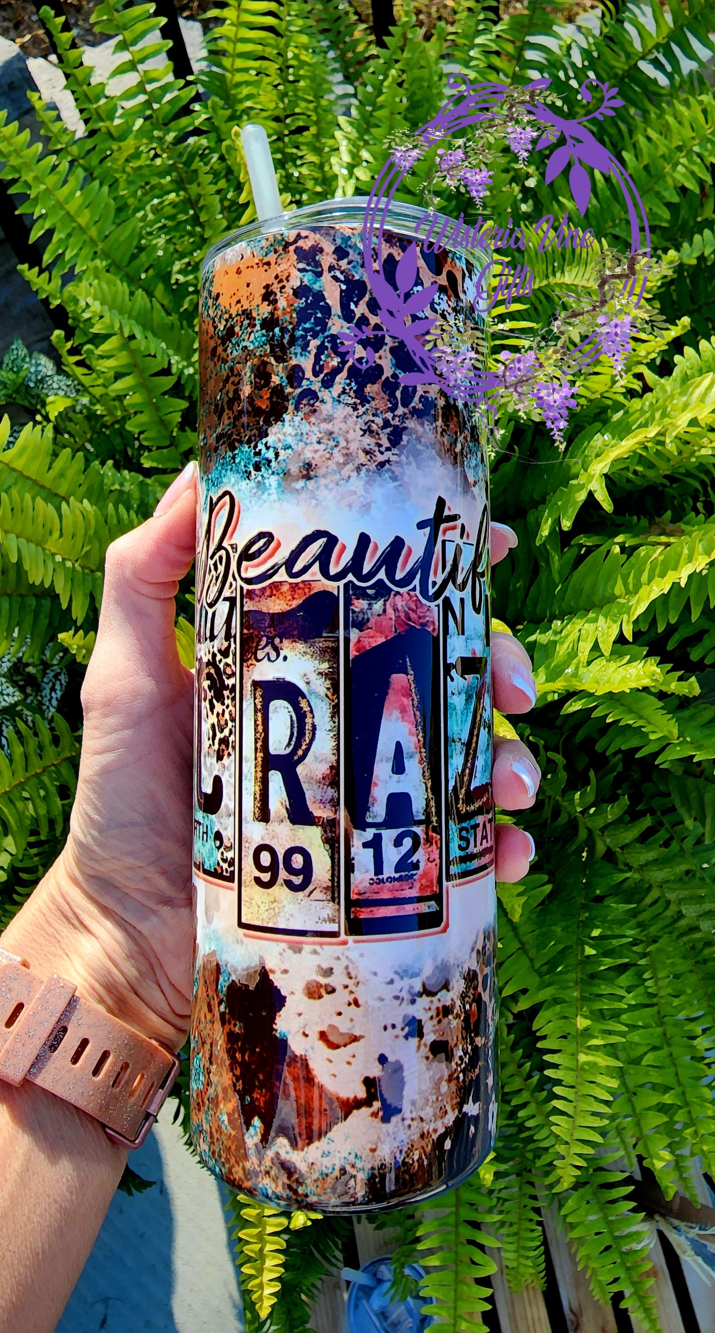 20oz Beautiful Crazy Stainless Steel Double Walled Tumbler (w/clear straw)