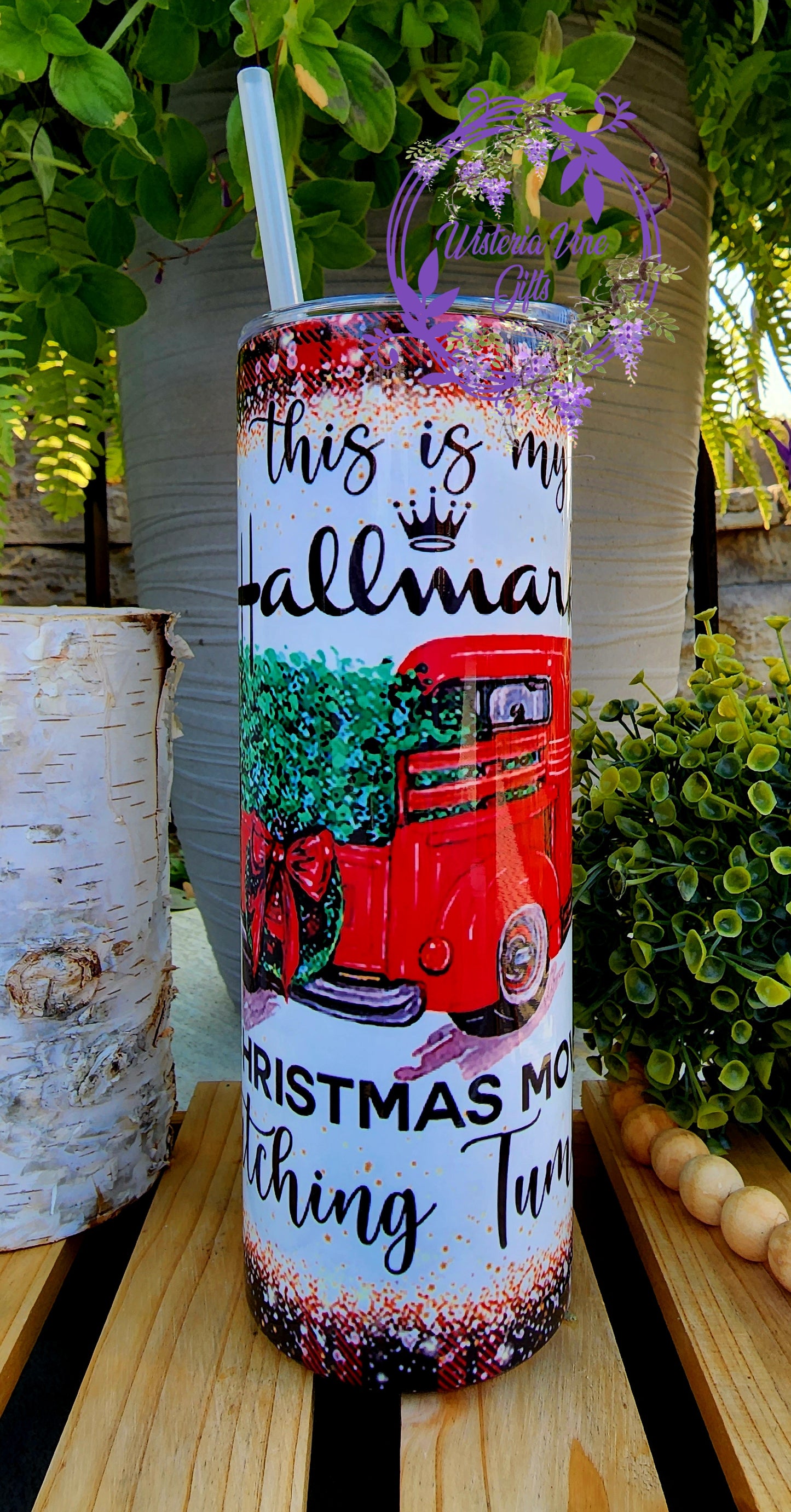 30oz Hallmark Movie Watching Stainless Steel Doubke Walled Tumbler (w/clear plastic straw)