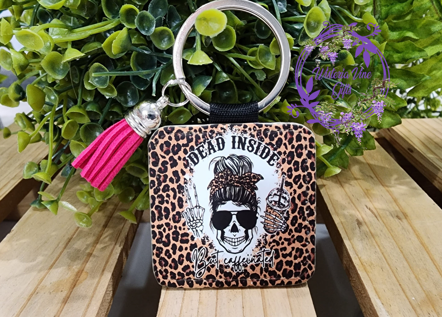 20oz Dead Inside but Caffeinated Gift Set (w/pink straw & topper, Keychain and 2 ceramic coaster)
