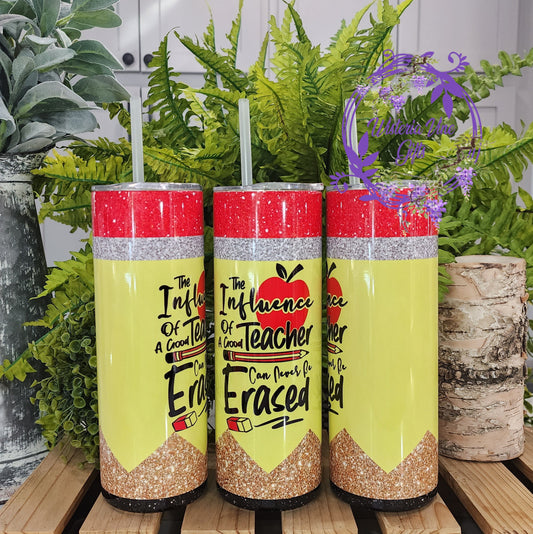 20oz The Influence of a Good Teacher Stainless Steel Double Walled Tumbler (w/clear plastic straw)