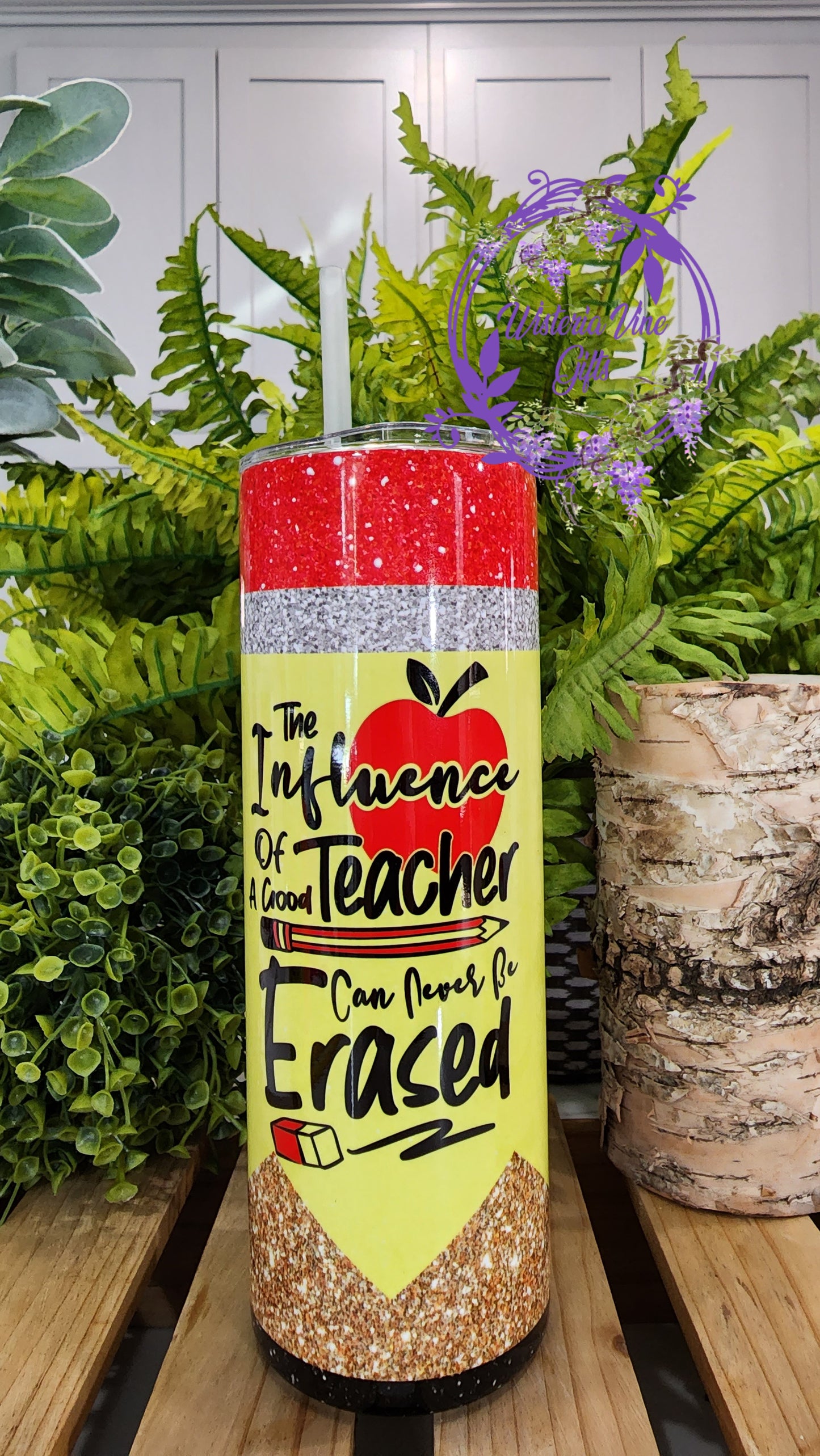 20oz The Influence of a Good Teacher Stainless Steel Double Walled Tumbler (w/clear plastic straw)