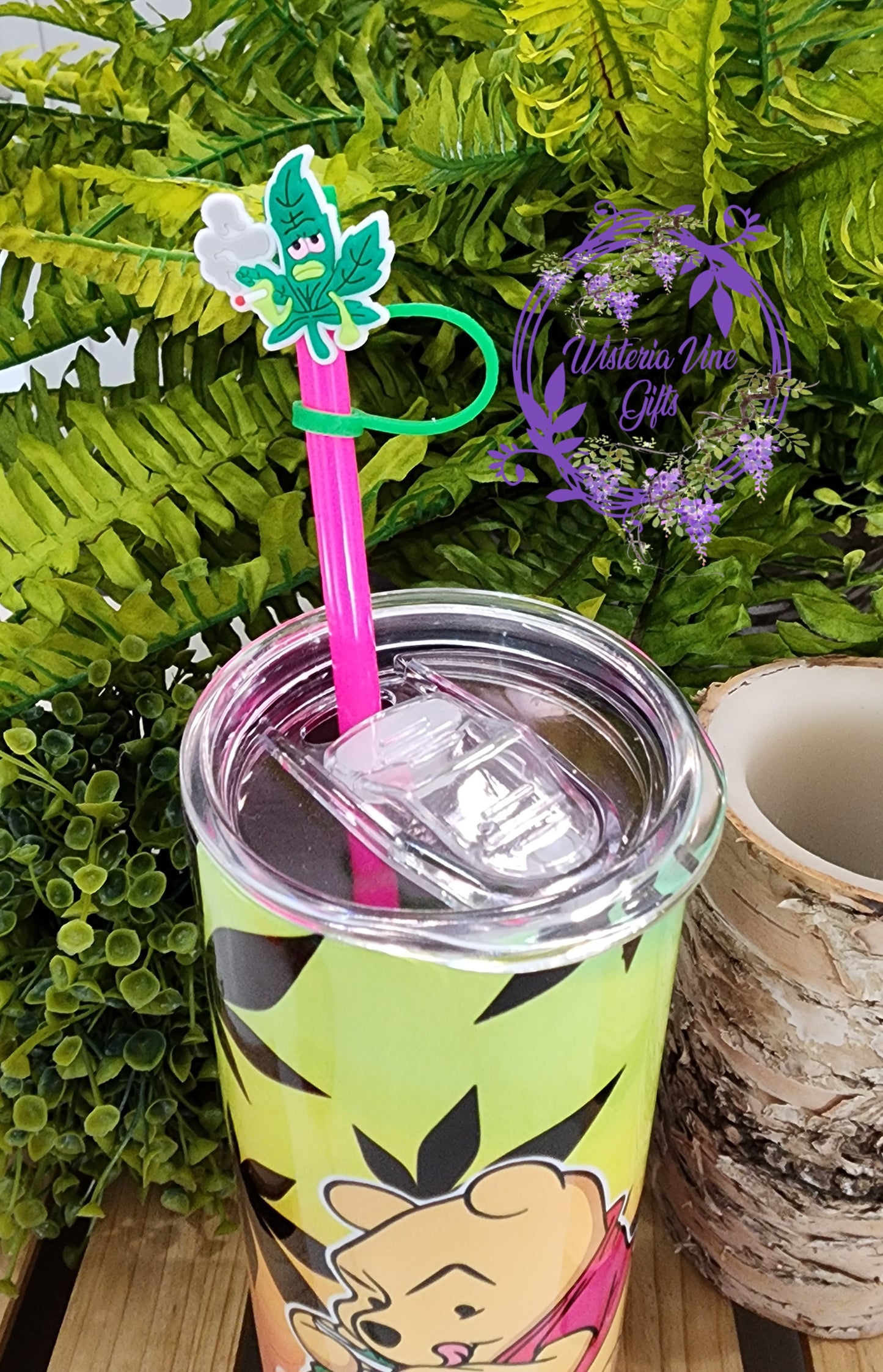 20oz Winnie The Pothead Stainless Steel Double Walled Tumbler (w/pink straw and topper)