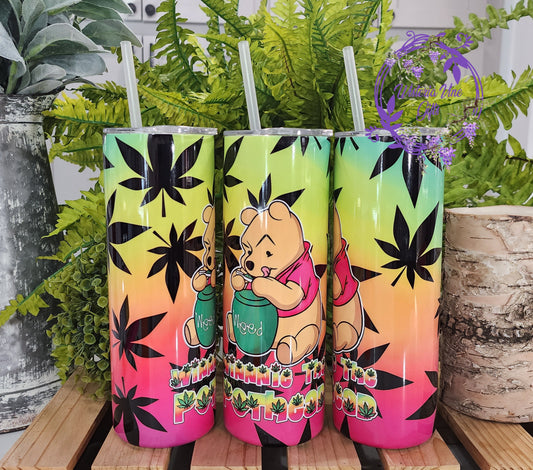 20oz Winnie The Pot Head Stainless Steel Double Walled Tumbler (w/clear plastic straw)