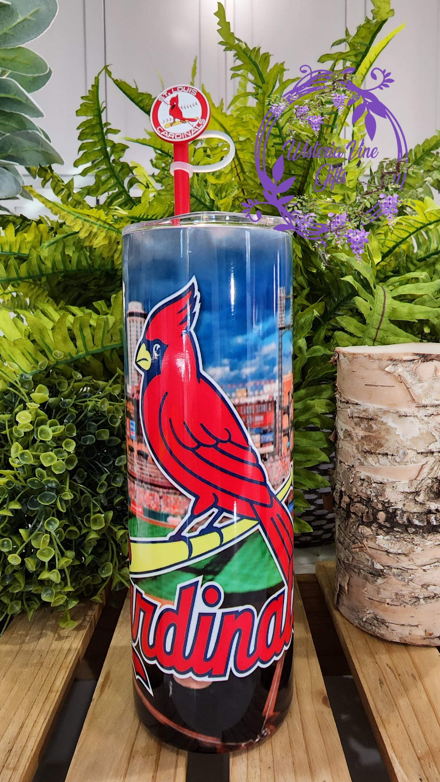 20oz Cardinals Baseball Stainless Steel Double Walled Tumbler (w/ red straw and topper)