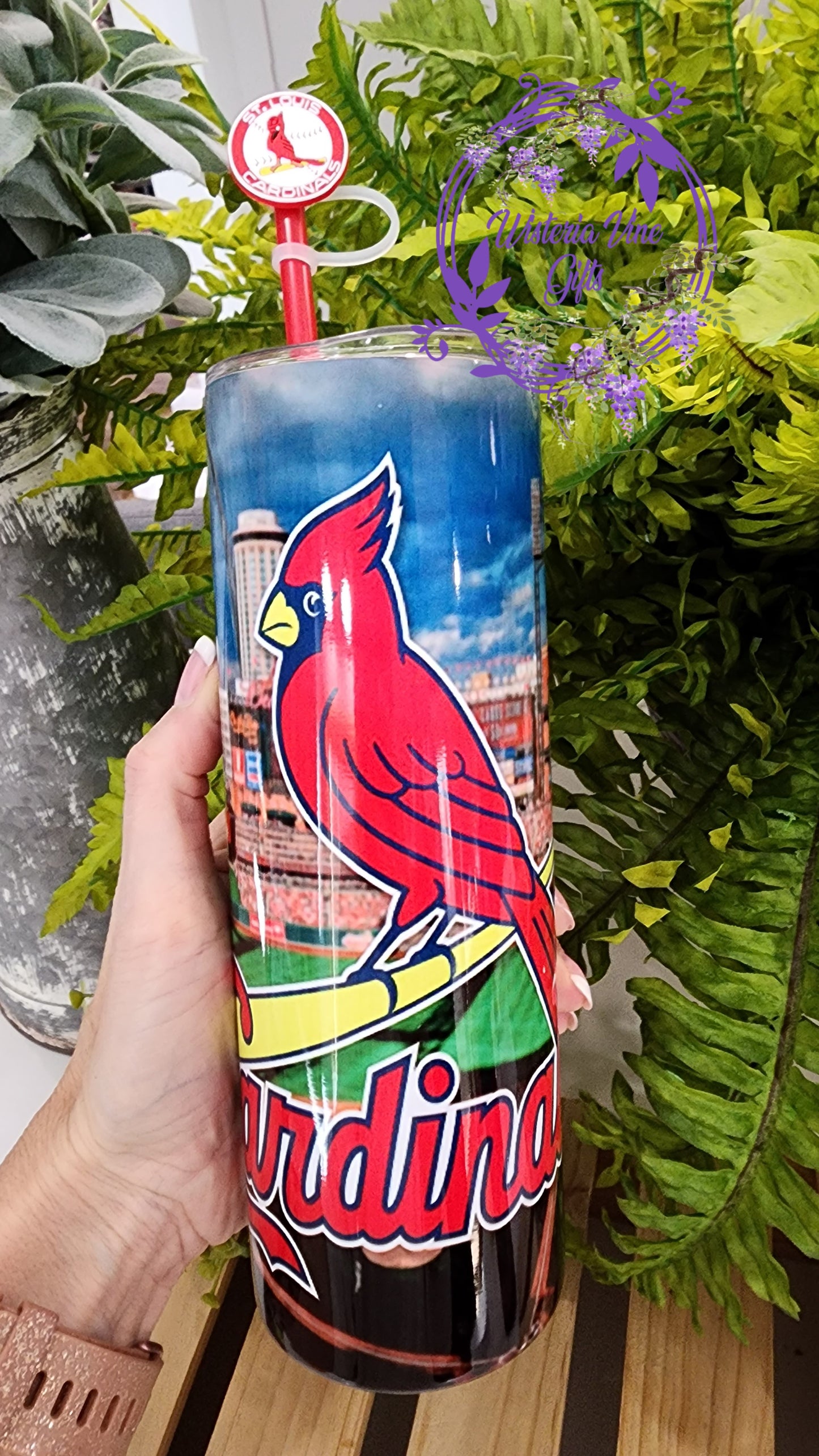 20oz Cardinals Baseball Stainless Steel Double Walled Tumbler (w/ red straw and topper)