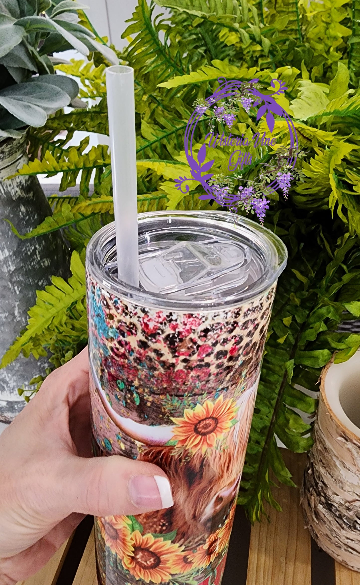 20oz MAMA Highland Cow Stainless Steel Double Walled Tumbler (w/clear plastic straw)