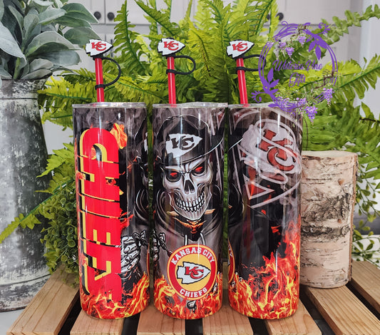20oz Chiefs Football Stainless Steel Double Walled Tumbler (w/red straw and topper)