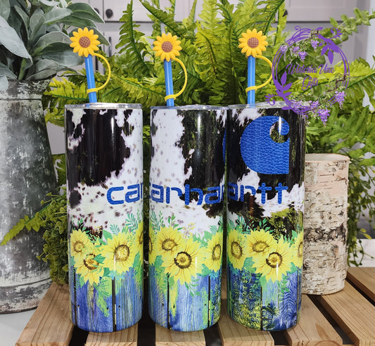 20oz Blue Carhartt n Sunflowers Stainless Steel Double Walled Tumbler