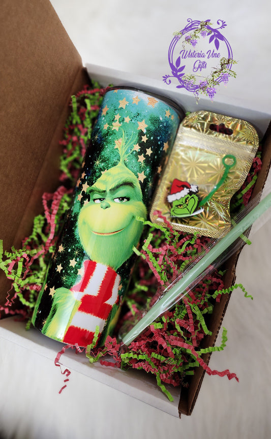 20oz Grinch Stars Tumbler Christmas Gift Box Set