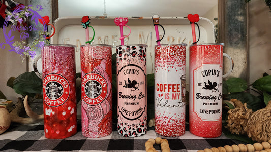 20oz Valentine's Stainless Steel Double Walled Tumbler (w/colored straw & topper) You Choose