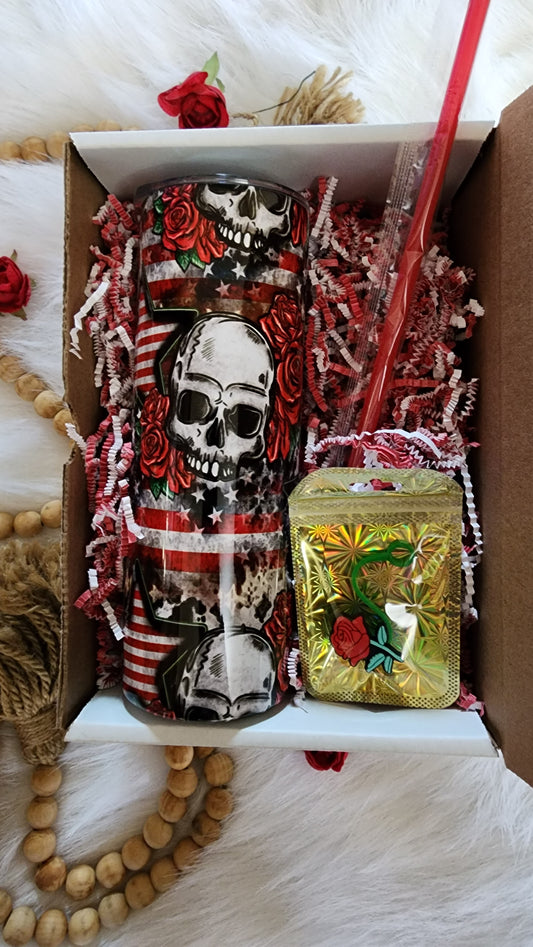 20oz Roses & Skull Stainless Steel Double Walled Tumbler (Gift Box Set)