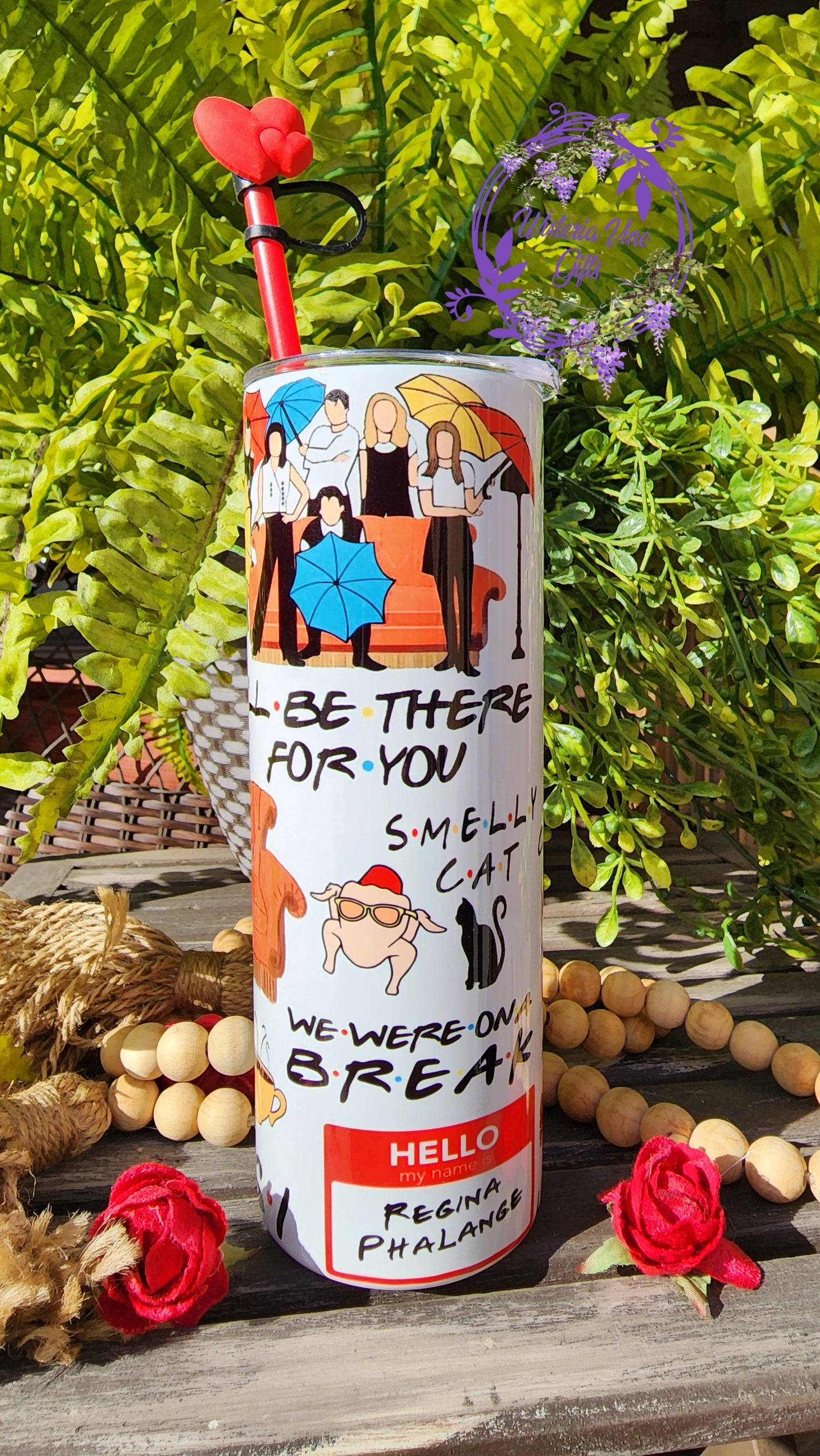 20oz FRIENDS Collage Stainless Steel Double Walled Tumbler (w/clear plastic straw)