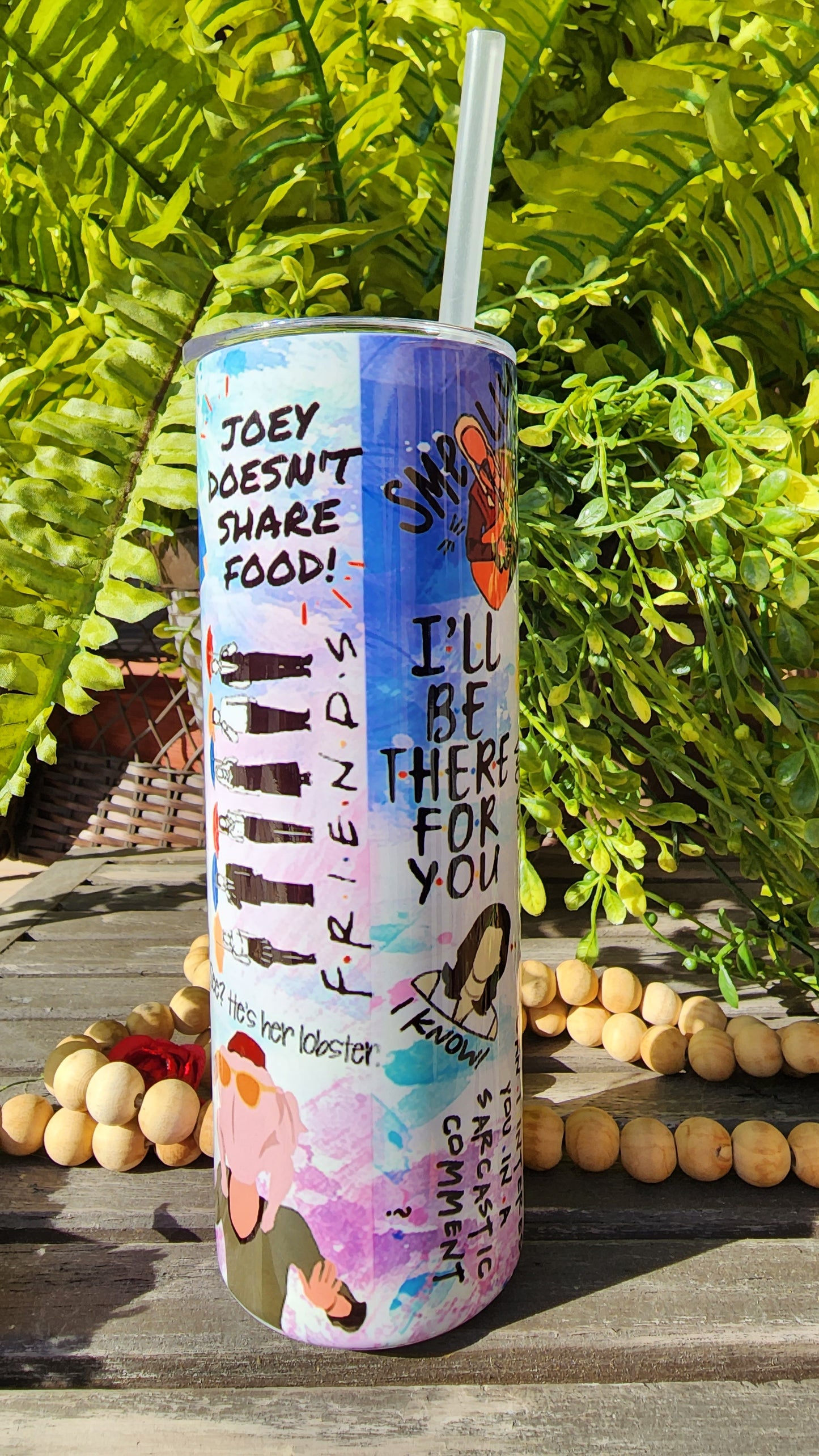 20oz FRIENDS Collage Stainless Steel Double Walled Tumbler (w/clear plastic straw)