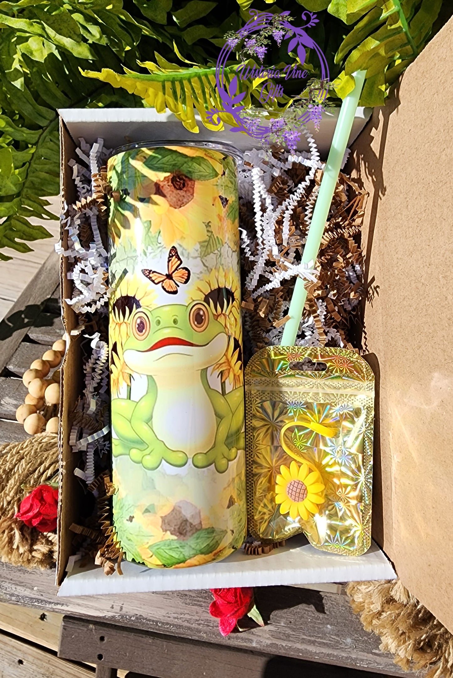 20oz Sunflowers n Frogs Stainless Steel Double Walled Tumbler (Gift Box Set)