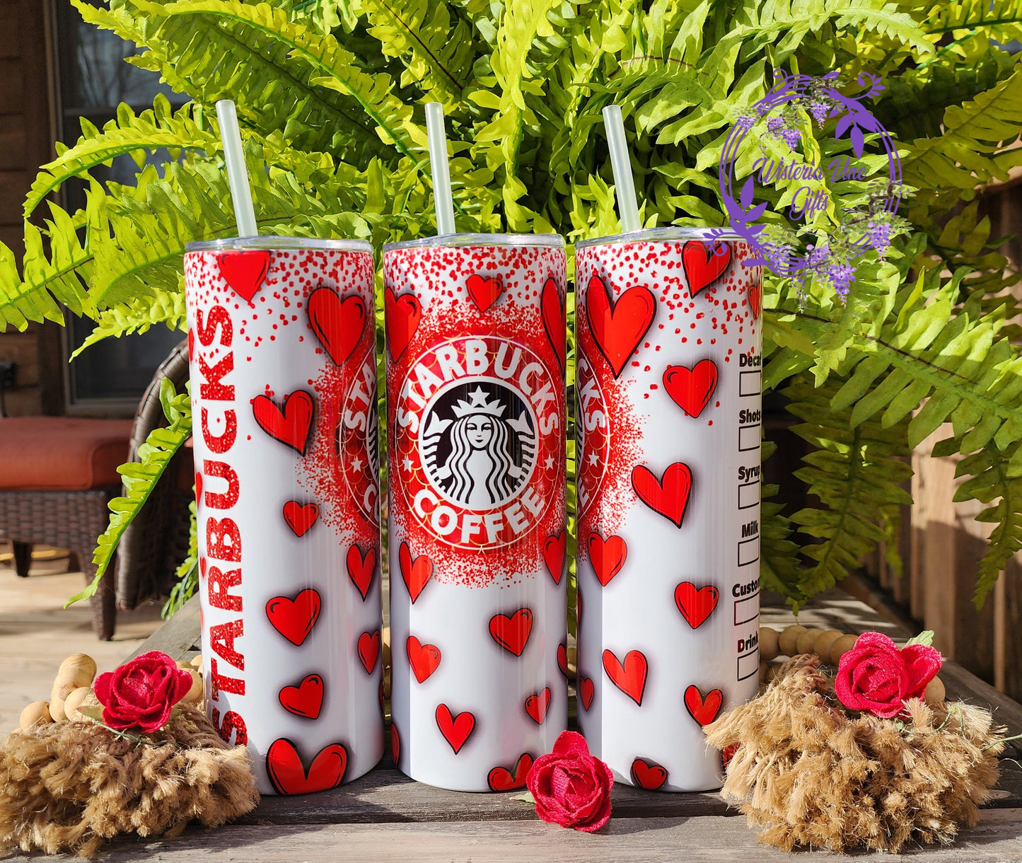 20oz Coffee Starbucks Valentines Stainless Steel Double Walled Tumbler (w/red straw & heart topper)