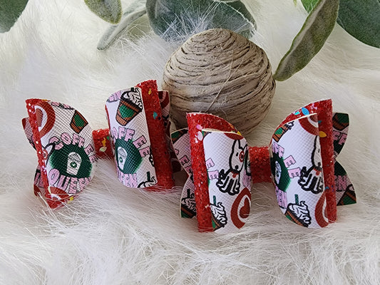 Coffee Lovers Target Shoppers & Glitter 3" Hair Bow Alligator Clips (set of 2)