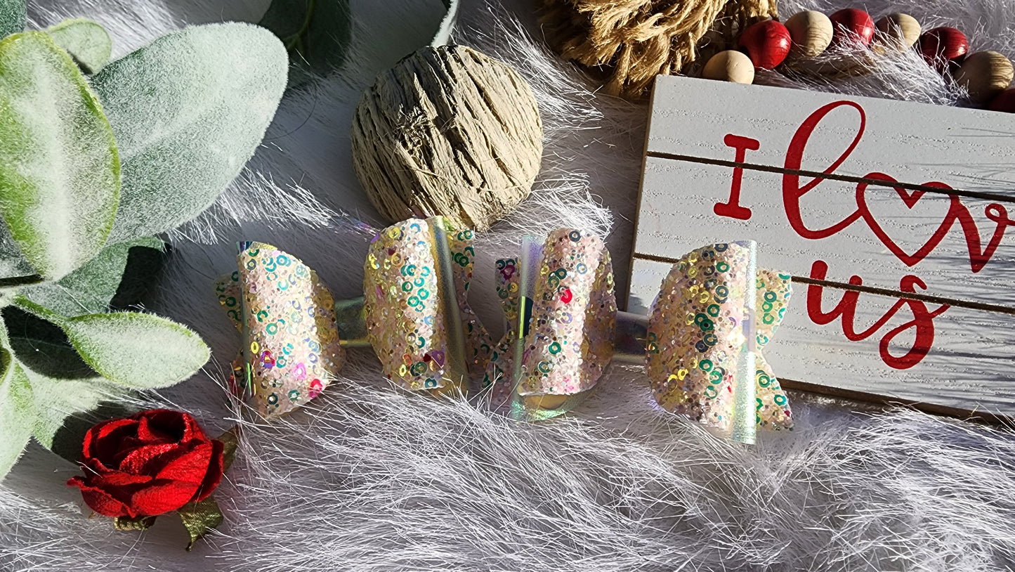 Chunky glitter Faux Leather 3" Hair Bow Alligator Clips (set of 2)