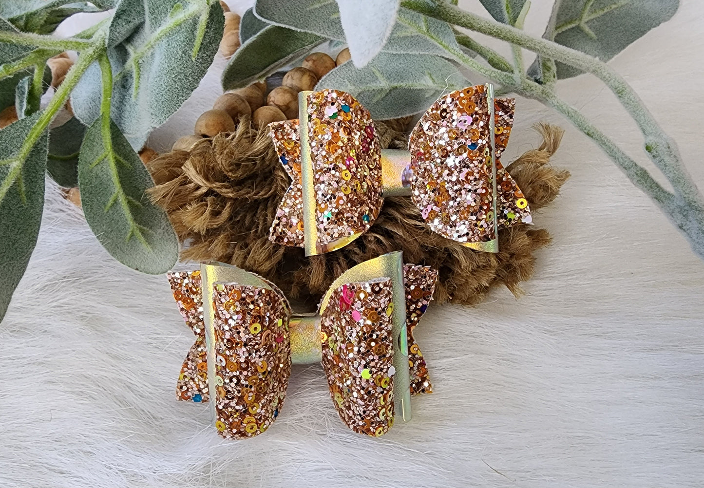 Chunky glitter Faux Leather 3" Hair Bow Alligator Clips (set of 2)