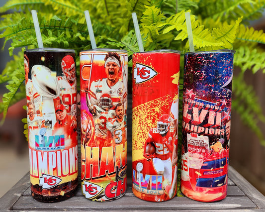 30oz KC Football Superbowl Stainless Steel Double Walled Tumbler (w/clear plastic straw)