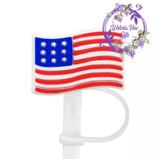 US Flag Silicone Straw Charm Topper