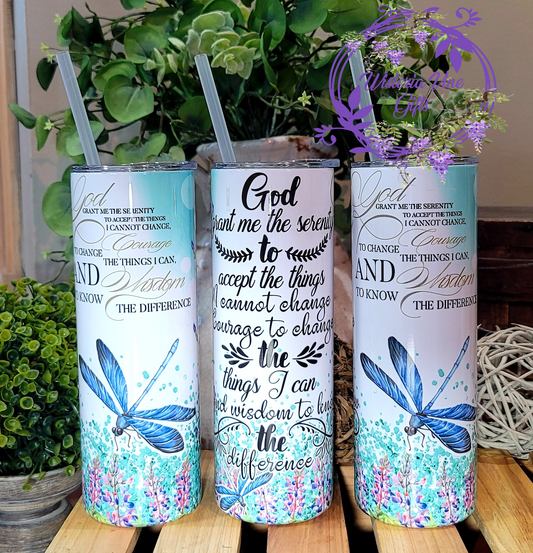 20oz Serenity Prayer Stainless Steel Double Walled Tumbler (w/clear plastic straw)