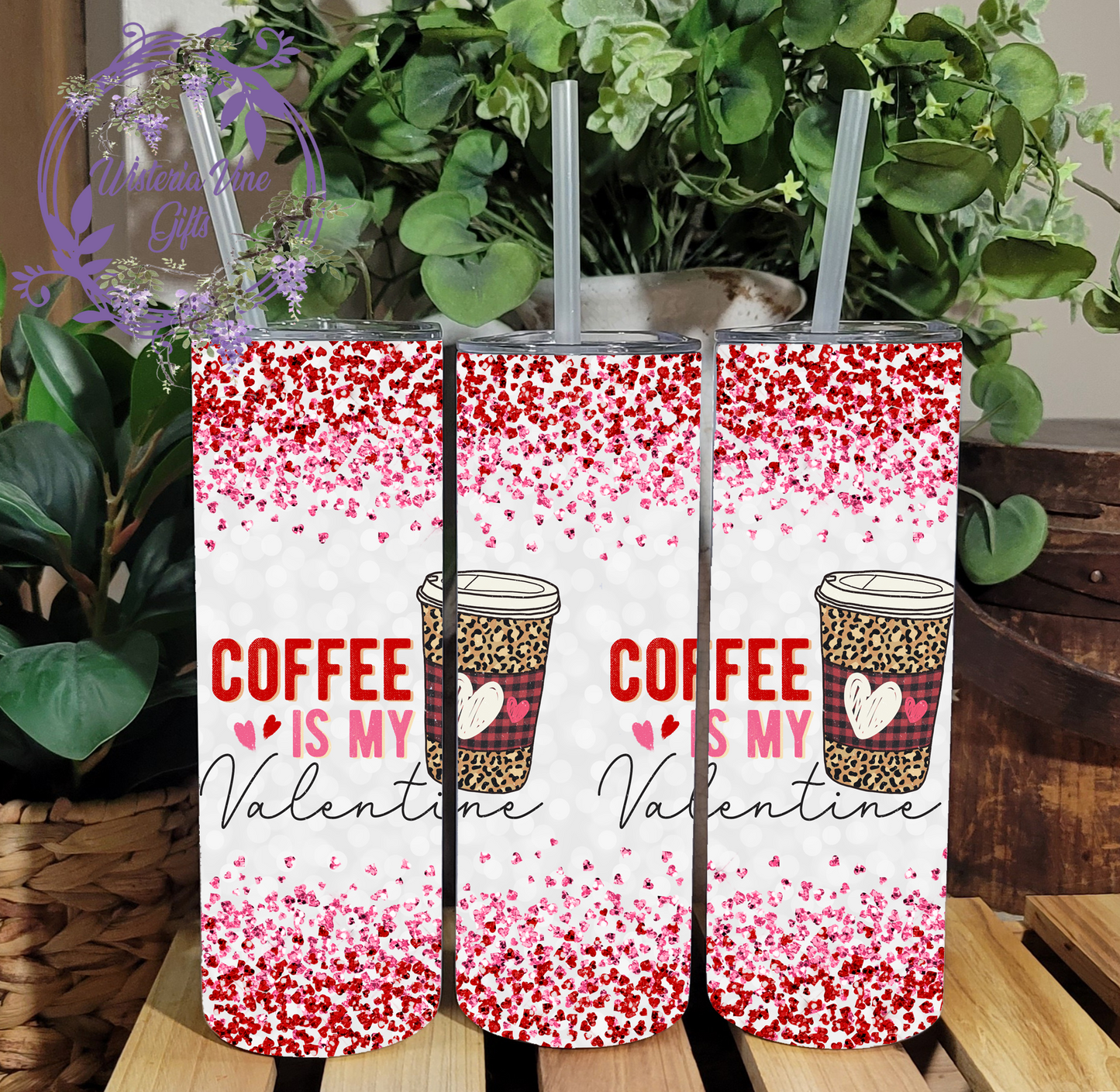 20oz Valentine's Stainless Steel Double Walled Tumbler (w/colored straw & topper) You Choose